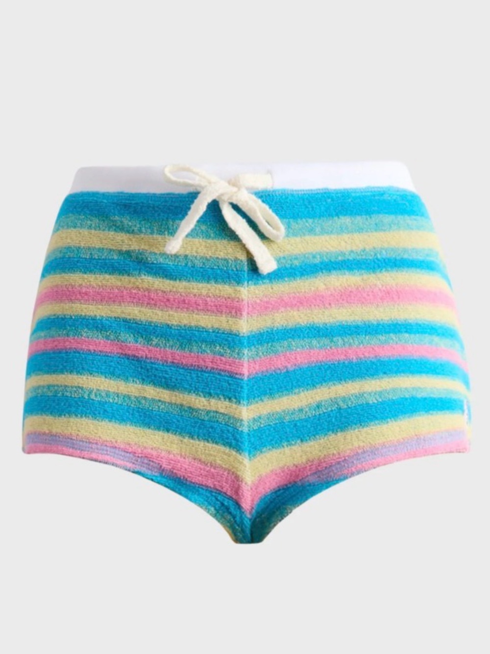 High-Waist Pastel Stripe Terry Shorts - Blue/Pink/Yellow